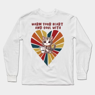 Warm your heart and soul with Cat and coffee KAWAII Long Sleeve T-Shirt